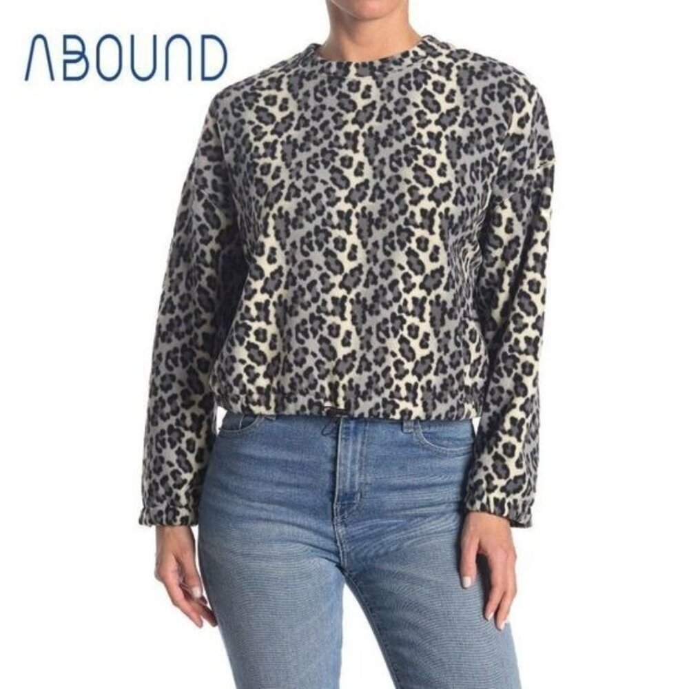 ABOUND Women's Cozy Fleece Sweatshirt In‎ Black Giada Leopard NWT